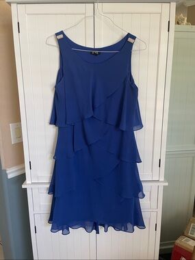 SLNY Royal Blue Sleeveless Tiered Ruffle Midi Dress